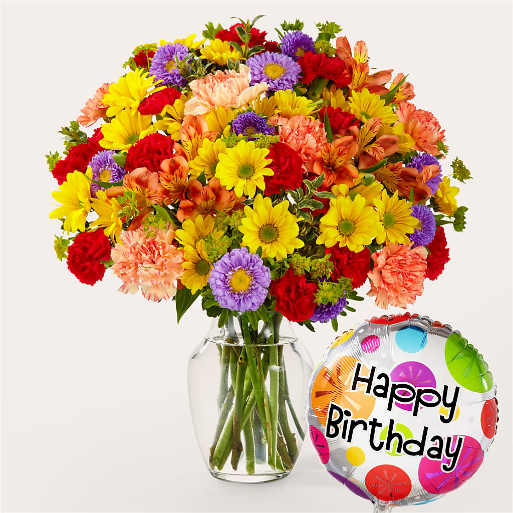 Kaleidoscope Bouquet with Birthday Balloon – Hallmark Flower Shoppe, Panama City FL