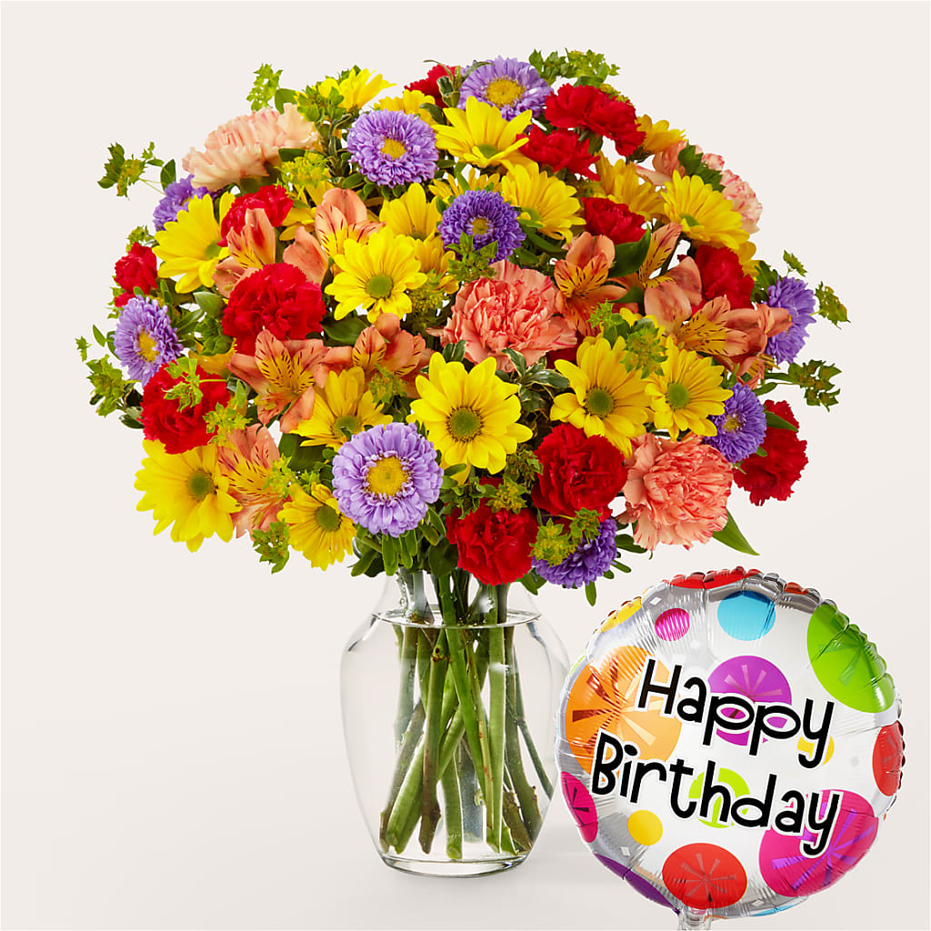 Kaleidoscope Bouquet with Birthday Balloon – Hallmark Flower Shoppe, Panama City FL