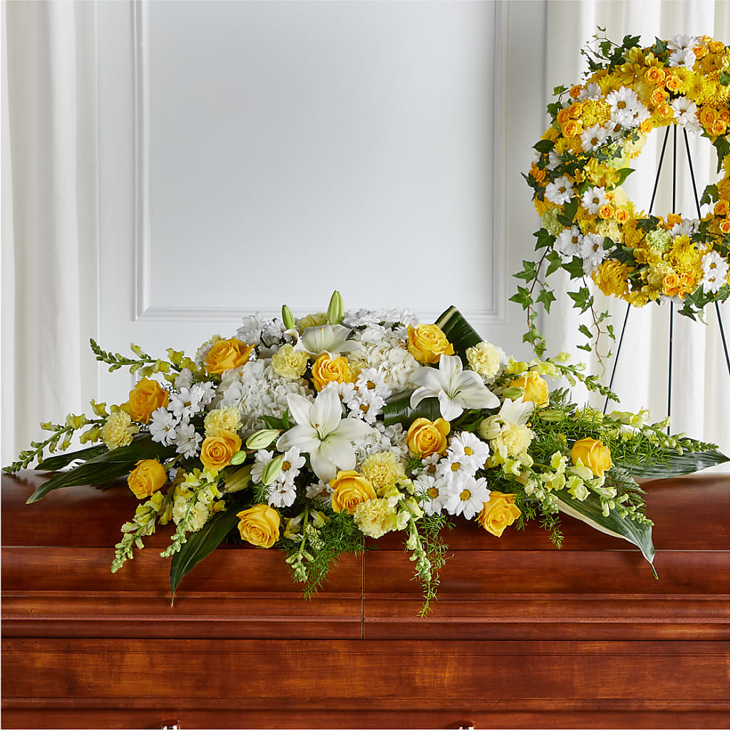 Golden Harmony Casket Spray – Hallmark Flower Shoppe, Panama City FL