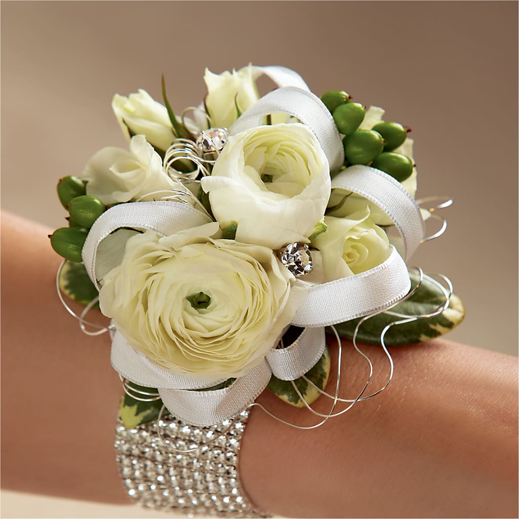 White Wedding Corsage – Hallmark Flower Shoppe, Panama City FL
